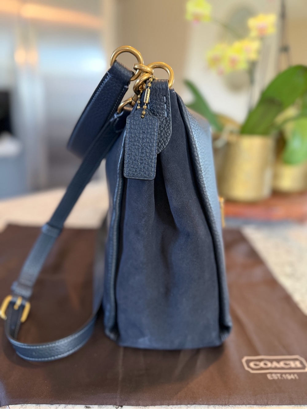 Coach Shay Shoulder Bag (Style 4609) Midnight Navy Pebbled and Suede Leather - Picture 4 of 10